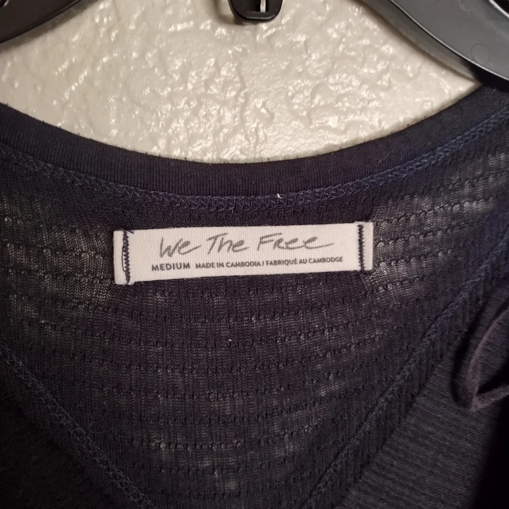 Free People we the free Citrine Textured Cotton Blend Top Black Sz M